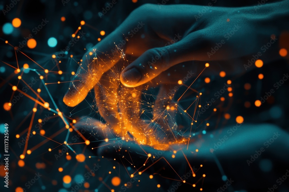 Aufkleber hands creating a glowing network of connections, symbolizing technology and innovation.