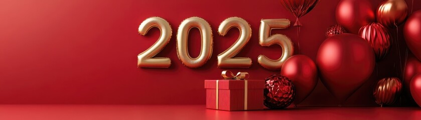 Gold Balloons Celebrate New Year Two Thousand Twenty Five