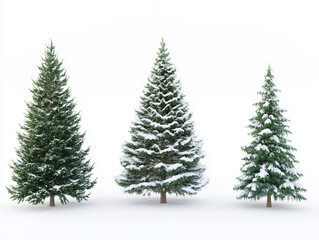 Obraz premium Collection of Christmas trees with snow isolated on a white background