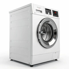 A modern washing machine with a sleek design, featuring a digital control