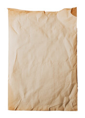 Vintage crumpled paper with aged texture and color, cut out - stock png.