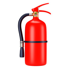 Obraz premium 3D realistic red fire extinguisher. Template mockup detailed extinguisher working on dry powder. Gradient mesh. Stock vector illustration on isolated background.