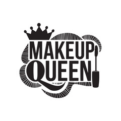 hand drawn Makeup Queen Typography with Crown Design for Beauty Lovers isolated vector art on white background