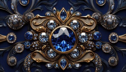 Ornate Gold And Blue Gemstone Design