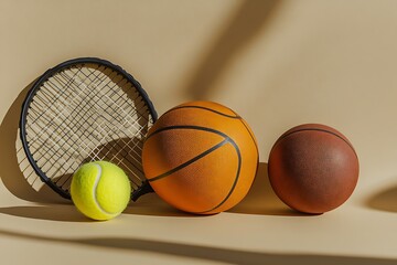 Various Sports balls and equipment. 3d rendering.