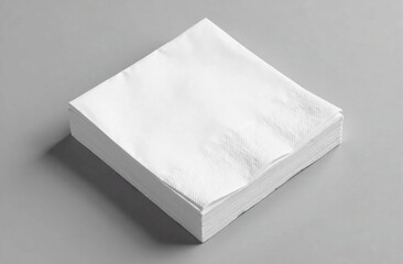Stack of paper napkins mockup on the grey background, top view