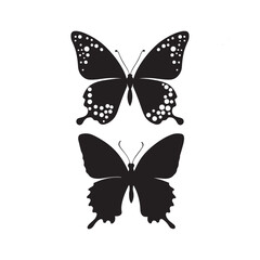 A Pair of Butterflies in Harmony , silhouettes of black and white butterfly , straight position , on white background .