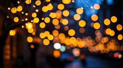 Fototapeta premium Golden Bokeh Lights Illuminating A Night Scene