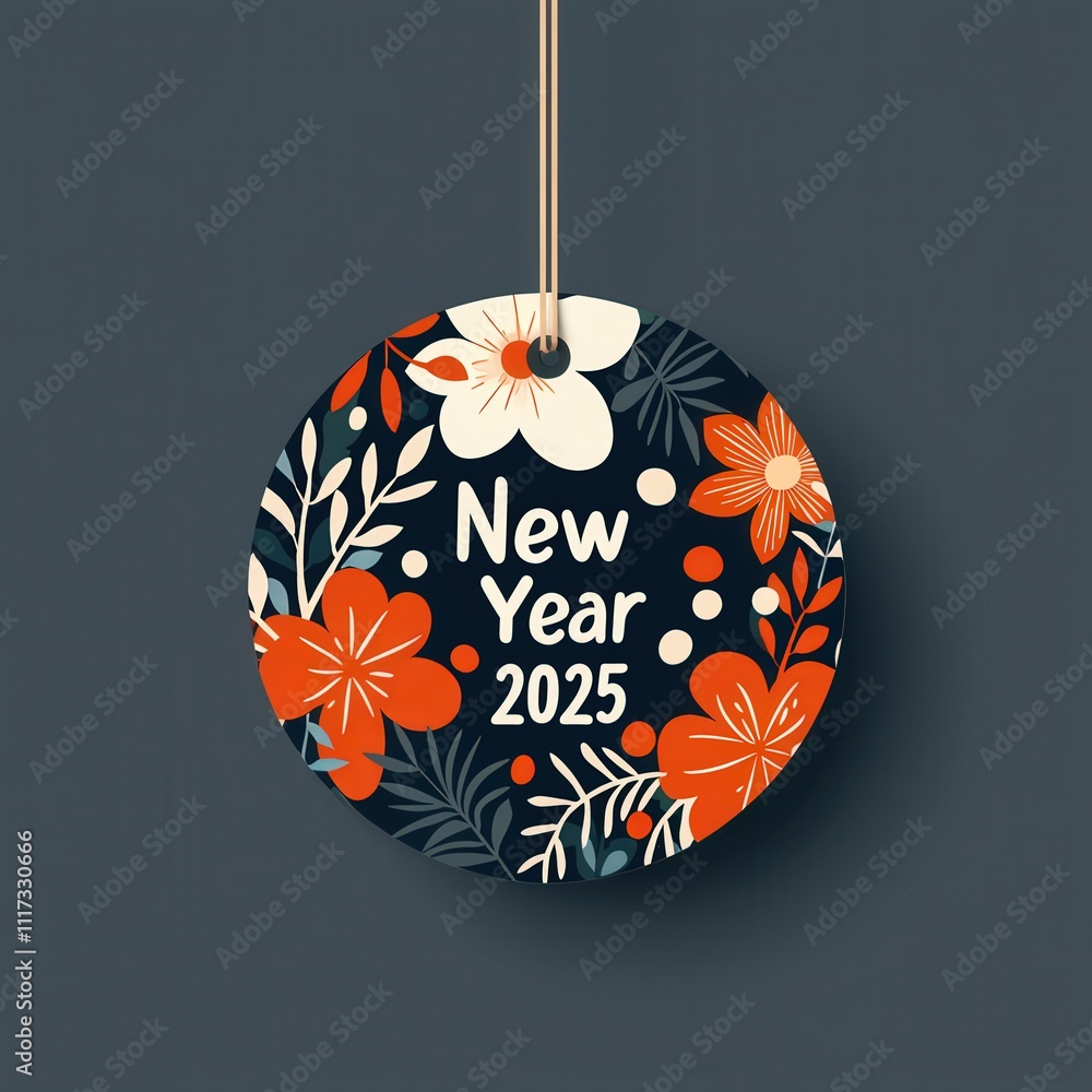 Poster rustic label design with new year 2025 surrounded by hand-drawn patterns