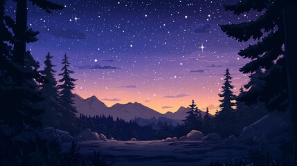 a 2D cartoon illustration of a clear night sky full of stars, calm and beautiful, white background--ar 16:9