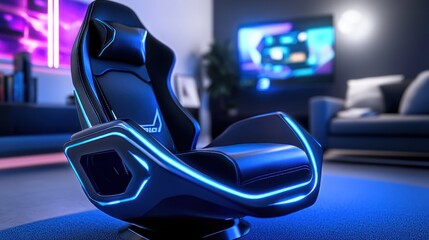 Futuristic Gaming Chair With Blue Neon Lighting