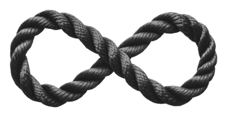 Black rope forming an infinity symbol design, cut out - stock png.