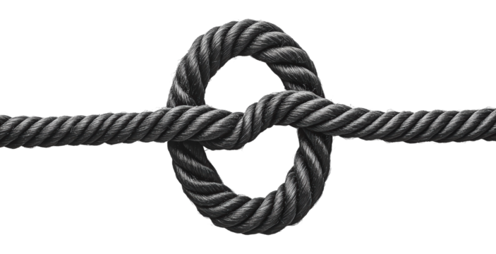 Knotted rope forms a secure loop, cut out - stock png.