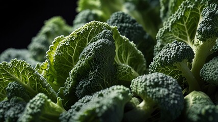 Close-Up of Textured Green Kale Leaves with Intricate Veins V4