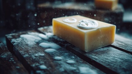 Aromatic Soap Bar Resting On Wooden Surface