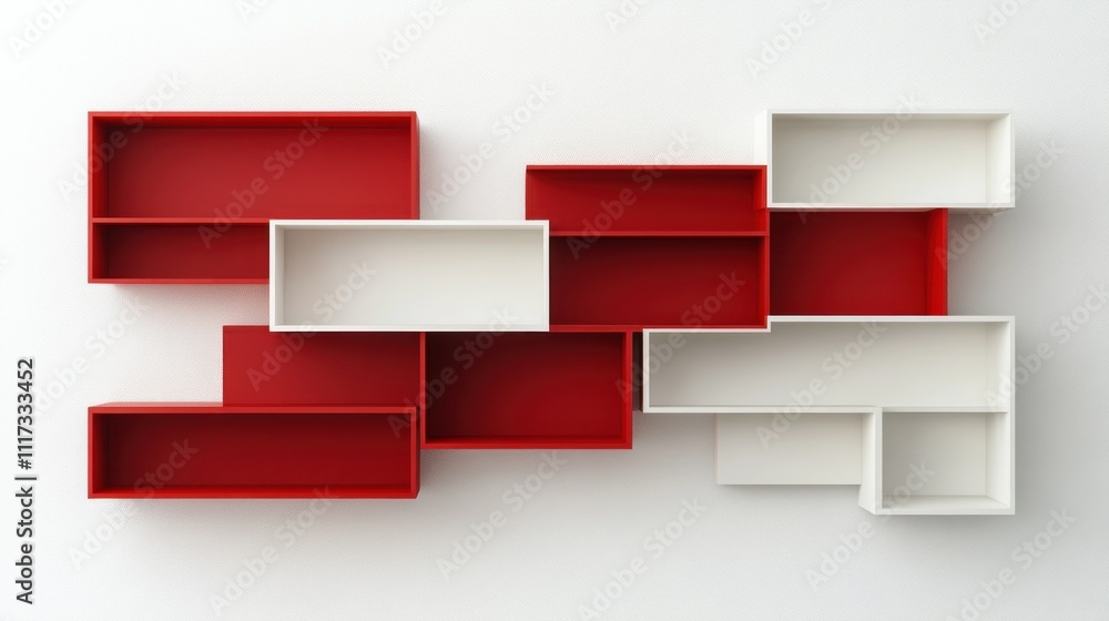 Poster abstract red and white modular shelf design