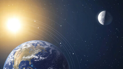 Naklejka premium Earth axis diagram illustration showing the tilt of the Earth's rotational axis relative to its orbital plane, explaining the cause of seasonal changes and the distribution of sunlight.