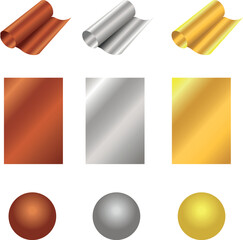 Symbols of gold, steel, silver and copper materials