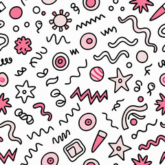 Pink and black doodle seamless pattern.