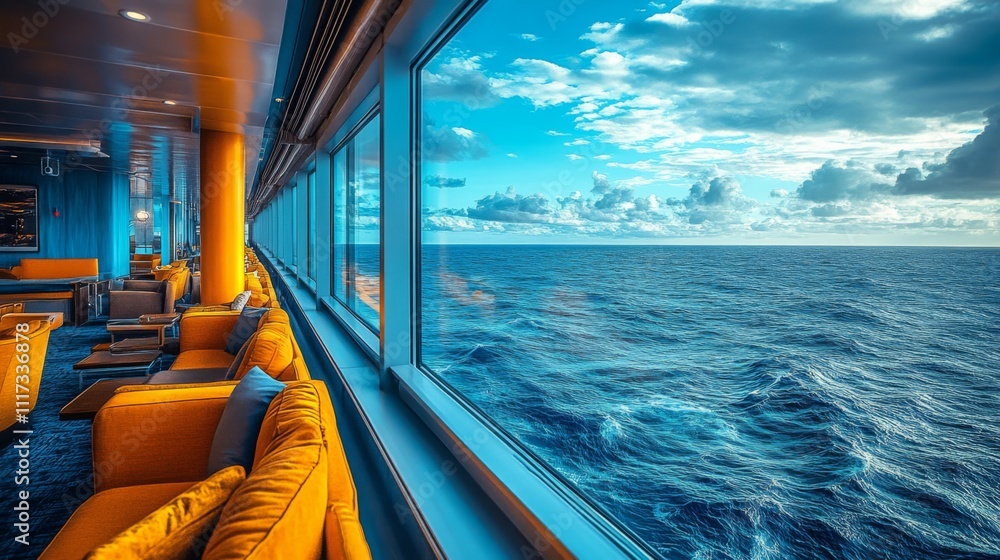 Poster a relaxing lounge area on a cruise ship boasts large windows offering breathtaking views of the endl