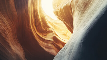 Warm sunlight illuminating the mesmerizing curves and colors of a sandstone canyon, creating a tranquil and awe-inspiring natural scene.