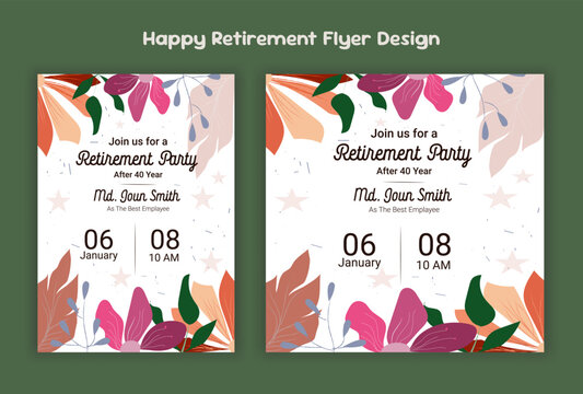 Happy retirement lunch party invitation flyer design template 
