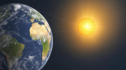Obraz premium Earth axis diagram illustration showing the tilt of the Earth's rotational axis relative to its orbital plane, explaining the cause of seasonal changes and the distribution of sunlight.