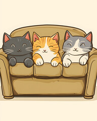 Whimsical and playful illustrations of cats in various humorous scenarios, featuring vibrant doodle art