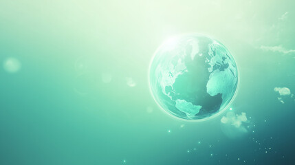 Fototapeta premium Glowing Earth on a serene green gradient background