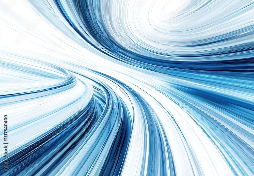 Poster abstract dynamic wave of blue and white colors flowing in a smooth, fluid motion, creating a sense o