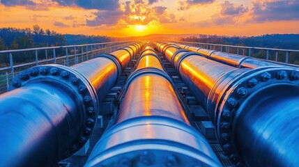 Pipes Through Countryside Under Warm Sunlight