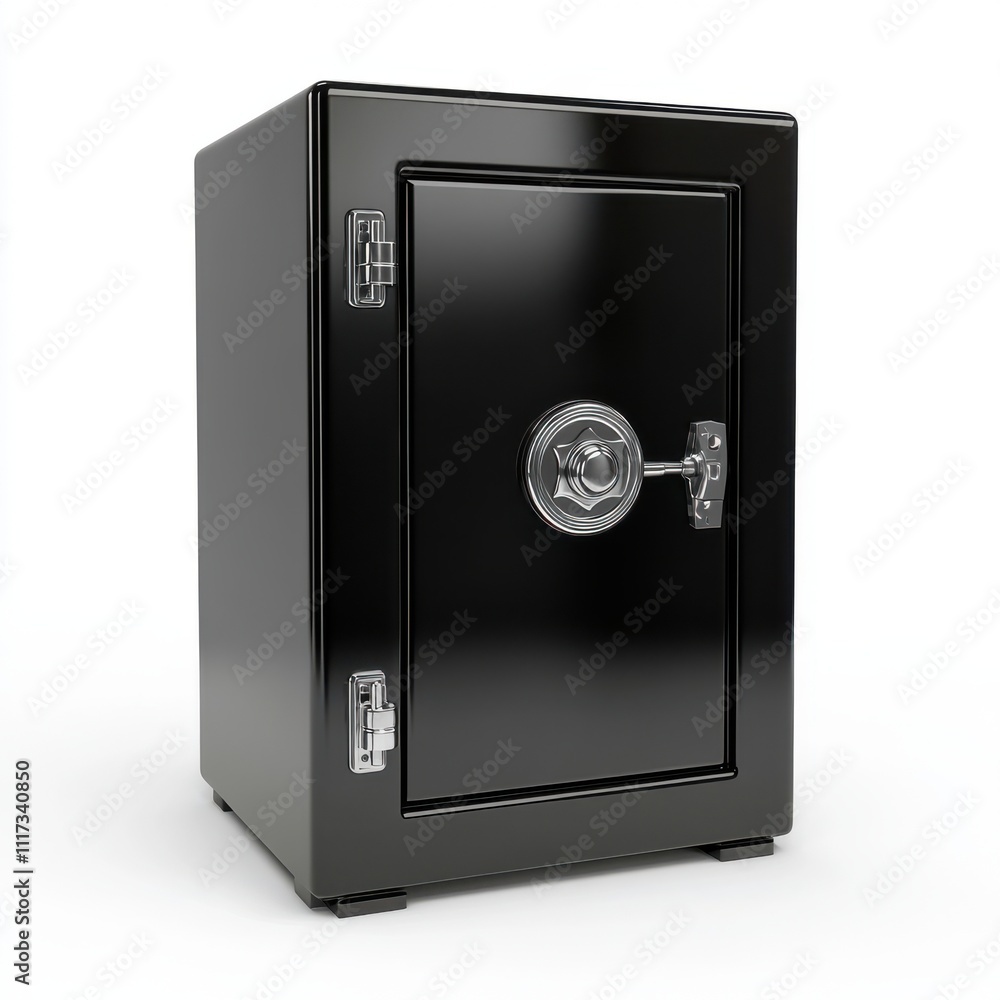 Poster black metal safe with a shiny lock and handle, representing security and protection for valuables an