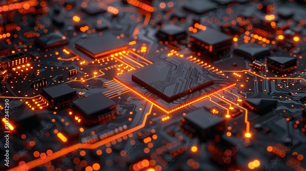 Poster abstract futuristic circuit board and mesh line design illustrating high-tech communication.