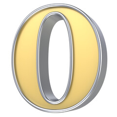 0 Number Yellow With Silver 3D Render