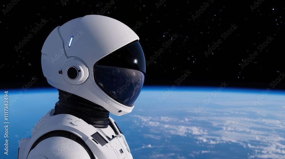 Poster astronaut floating in space earth in view digital art cosmic environment side perspective exploratio