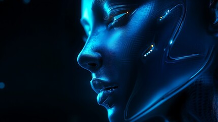 Blue Futuristic Face Concept Digital 3D Art Modern Abstract Design