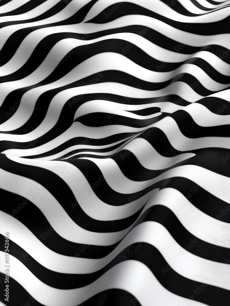 Poster dynamic black and white wave patterns textile design abstract art studio environment close-up view m