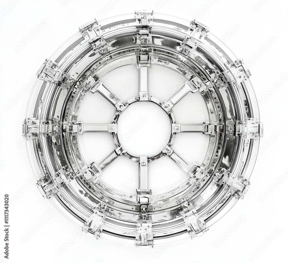 Poster futuristic abstract design of transparent circular structure with geometric patterns and clear eleme