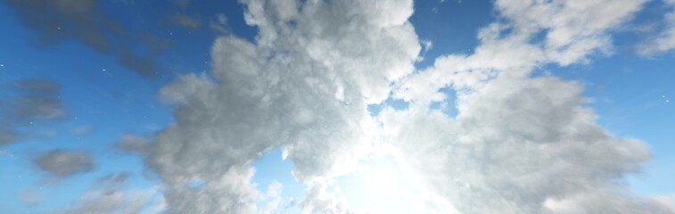 Sky panorama of clouds, sun among clouds, 3d rendering