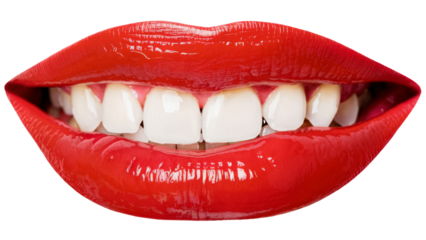 Set of mouths with beautiful make-up isolated on white. Red lipstick