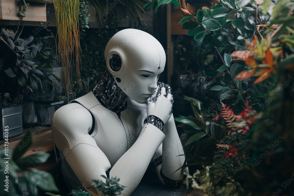 Poster artificial intelligence robot deep in thought
