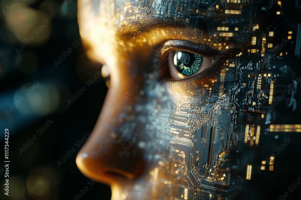 Aufkleber artificial brainpower ideas with microchip technology design concept