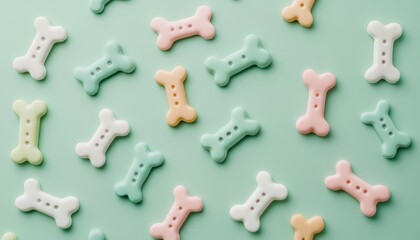 Obraz premium Colorful dog treats display studio setting food photography playful environment top-down view pet care concept