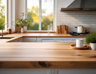 Natural wood countertop adds warmth to a modern kitchen