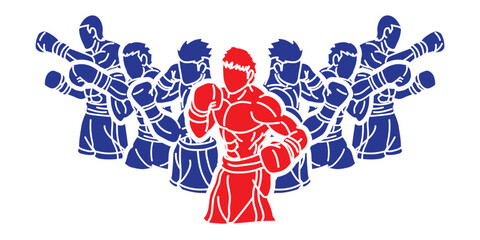 Obraz premium Group of Fighter Boxing Sport Boxer Fighting Action Cartoon Graphic Vector