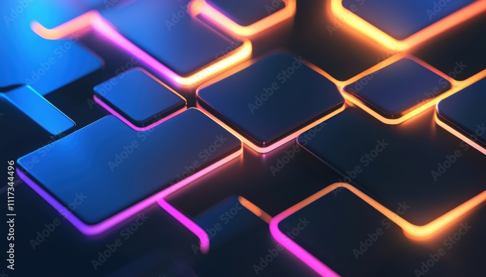 Poster dynamic abstract shapes in neon colors digital art modern design creative environment close-up view 