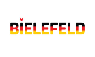 Typographic Design of I Love Bielefeld with a flag of Germany on a white background, Flag of Germany corporate in Bielefeld with heart, I love Bielefeld, Bielefeld, I love Germany