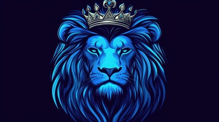 Obraz premium A stylized blue lion with a crown, showcasing strength and majesty.
