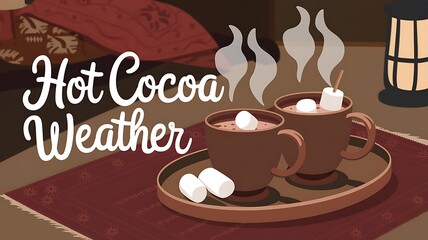 Two Mugs Of Hot Cocoa With Marshmallows On A Tray