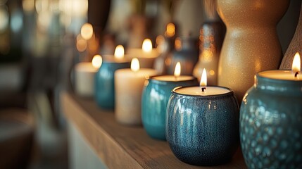 Stylish modern scented candles displayed in an artistic arrangement, offering a variety of delightful aromas with discounted options, perfect for adding a touch of elegance to any space.